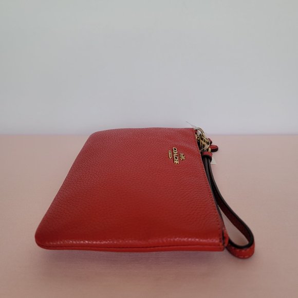 COACH Small Wristlet in Polished PebbleD Leather- Sport Red⭐ - Picture 11 of 16